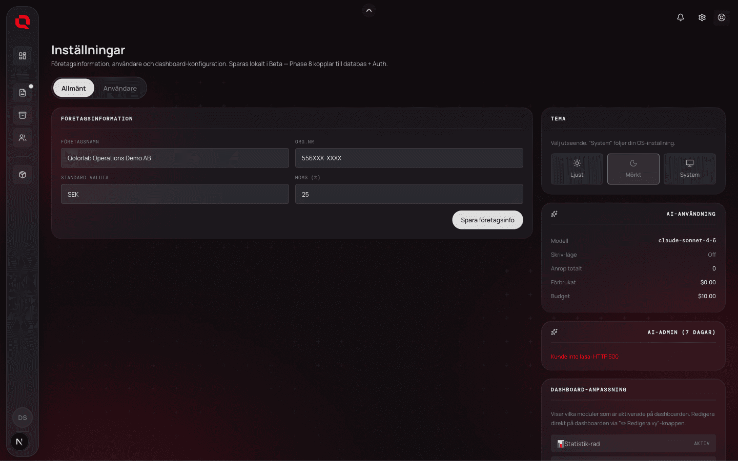 Industry OS — settings: mode + brand toggle